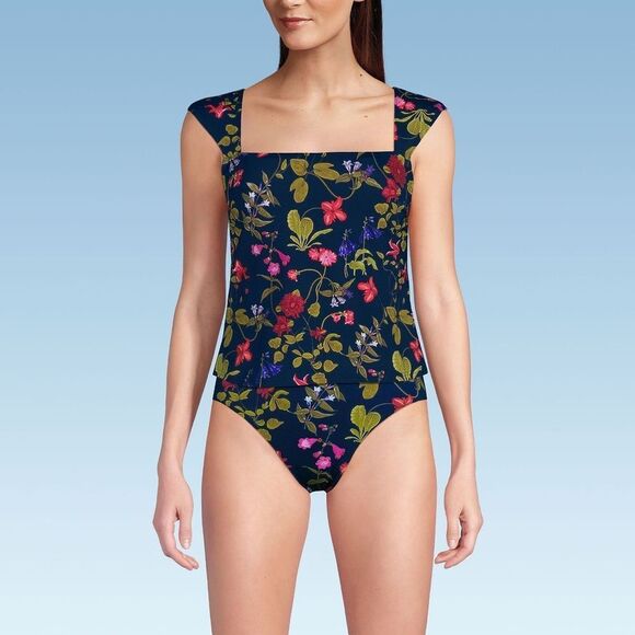 Land's End Square Neck Back underwire tankini top modern length orange mist - Picture 12 of 16